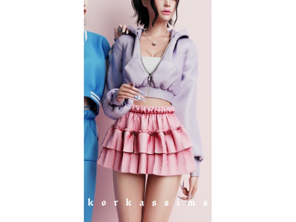Alpha Zip HoodieSally Skirt by korkassims - The Sims 4 Custom Content