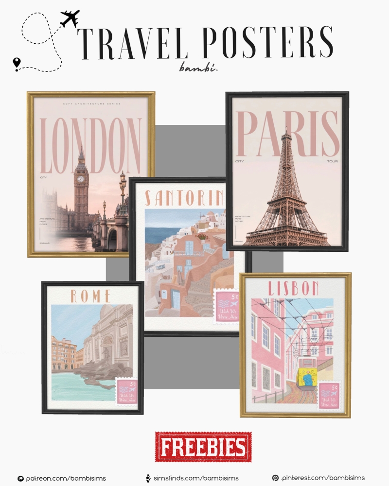 Alpha travel posters ( freebies ) by bambisims - The Sims 4 Custom Content