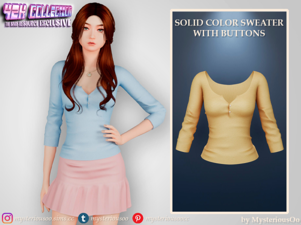 Alpha Y2K Solid color sweater with buttons by MysteriousOo - The Sims 4 Custom Content
