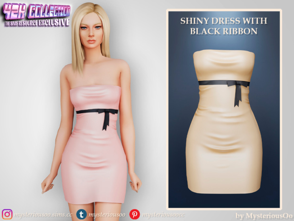 Alpha Y2K Shiny dress with black ribbon by MysteriousOo - The Sims 4 Custom Content
