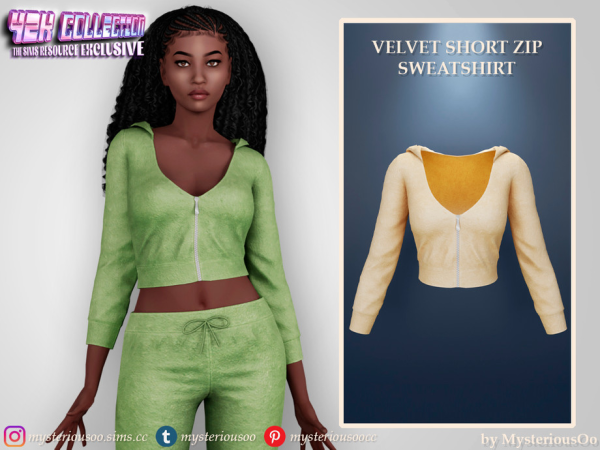Alpha Y2K Velvet short zip sweatshirt by MysteriousOo - The Sims 4 Custom Content
