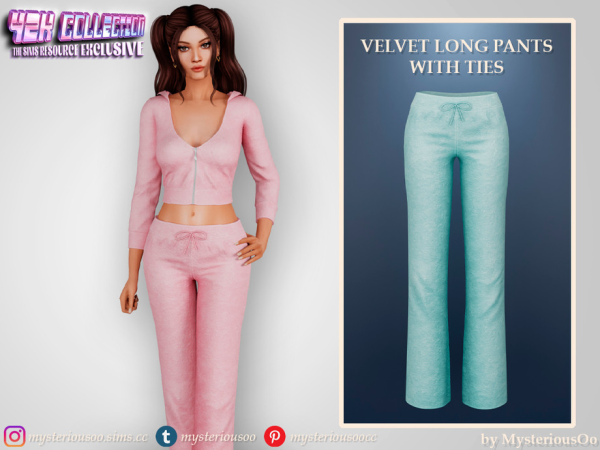Alpha Y2K Velvet long pants with ties by MysteriousOo - The Sims 4 Custom Content