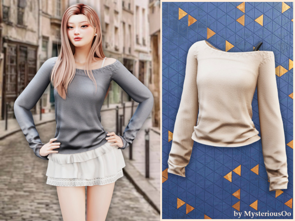 Alpha Off shoulder ribbed top by MysteriousOo - The Sims 4 Custom Content