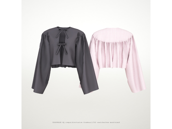 Alpha Tie Front Cropped Blouse by charonlee - The Sims 4 Custom Content