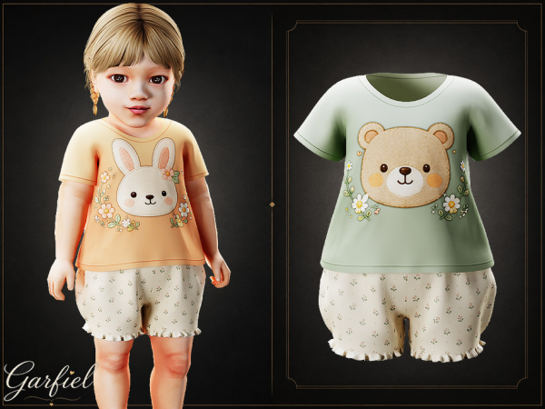 Alpha Infant Sweet floral shorts set with adorable woodland friends by Garfiel - The Sims 4 Custom Content