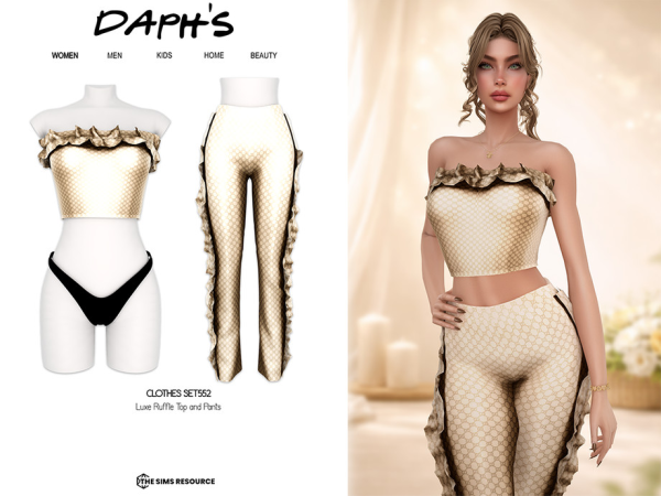 Alpha Daph's Luxe Ruffle Top and Pants - The Sims 4 Custom Content