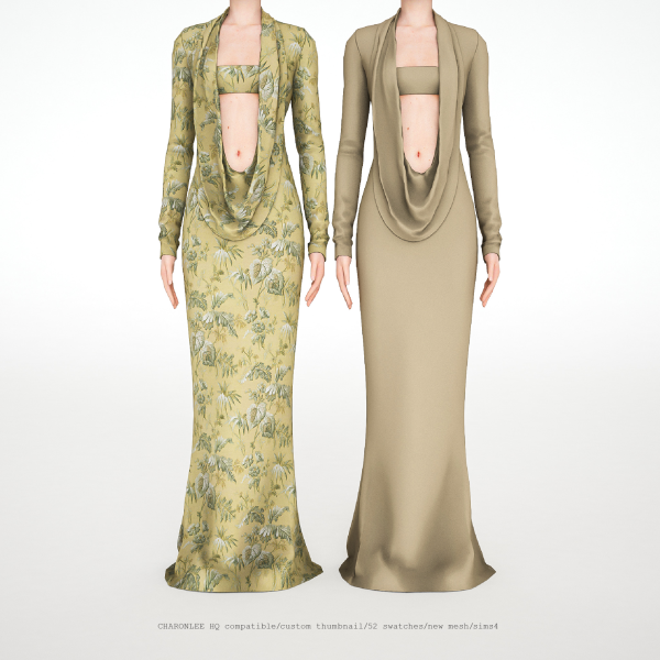 Alpha Long Sleeve Deep Cowl Neck Gown by simsfinds - The Sims 4 Custom Content