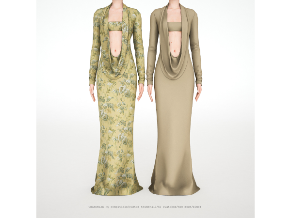 Alpha Long Sleeve Deep Cowl Neck Gown by charonlee - The Sims 4 Custom Content