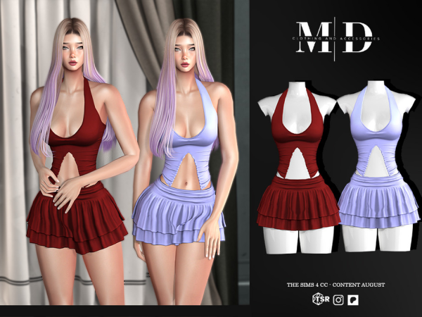 Alpha Selene ruffled mini skirt and halter top set - The Sims 4 Custom Content