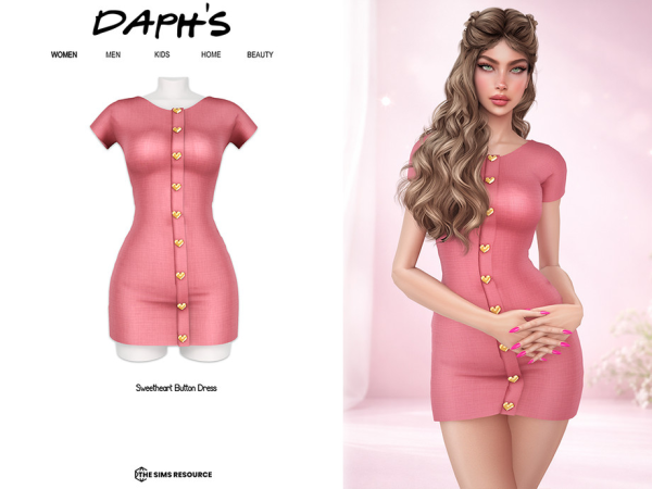 Alpha Daph's Sweetheart Button Dress - The Sims 4 Custom Content