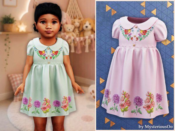 Alpha Toddler Summer floral embroidery dress by MysteriousOo - The Sims 4 Custom Content