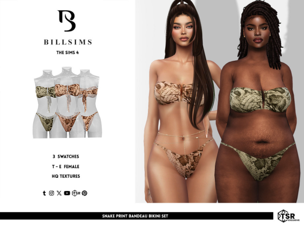 Alpha Snake Print Bandeau Bikini Set by Bill_Sims - The Sims 4 Custom Content