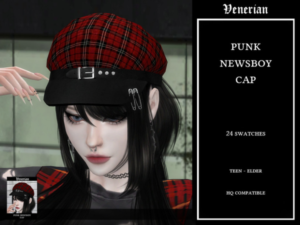 Alpha Punk Newsboy Cap by Venerian by Venerian - The Sims 4 Custom Content