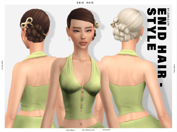 Maxis Match Enid Bun With French Pin Hairstyle by Leah_Lillith - The Sims 4 Custom Content