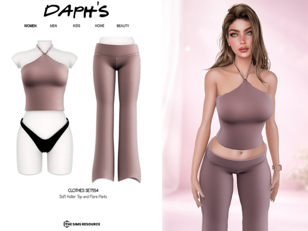 Alpha Daph's Soft Halter Top and Flare Pants - The Sims 4 Custom Content