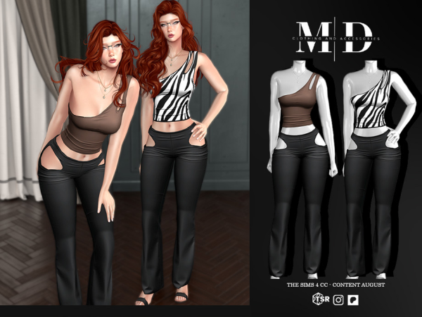 Alpha Giuliana set Y2K top and pants - The Sims 4 Custom Content
