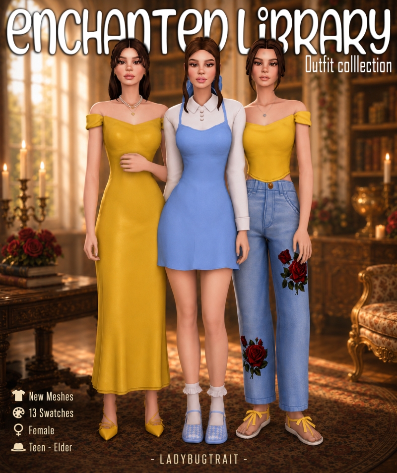 Maxis Match Enchanted Library The outfit Collection Ladybug EARLY ACCESS by ladybugtrait - The Sims 4 Custom Content