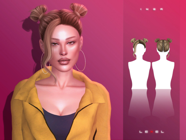 Alpha LEXEL Inga updo pigtail buns with bang - The Sims 4 Custom Content