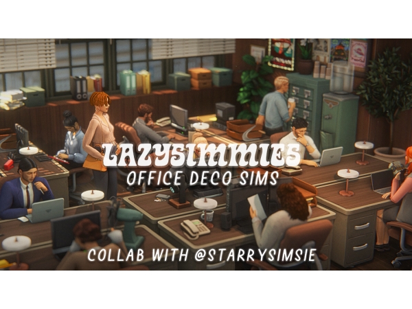 Maxis Match Office Deco Sims Collab with Starrysimsie by lazysimmies - The Sims 4 Custom Content