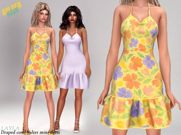 Alpha curseforge Adult Halter Dress (golden hour set) by layla - The Sims 4 Custom Content