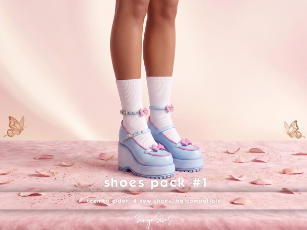 Alpha Kawaii Blue Platform Heels with Bows (Soft Stompers) Shoes Pack 1 - The Sims 4 Custom Content