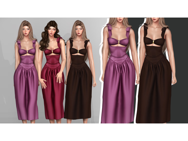 Mix Long Dress with Sweetheart Neckline - The Sims 4 Custom Content