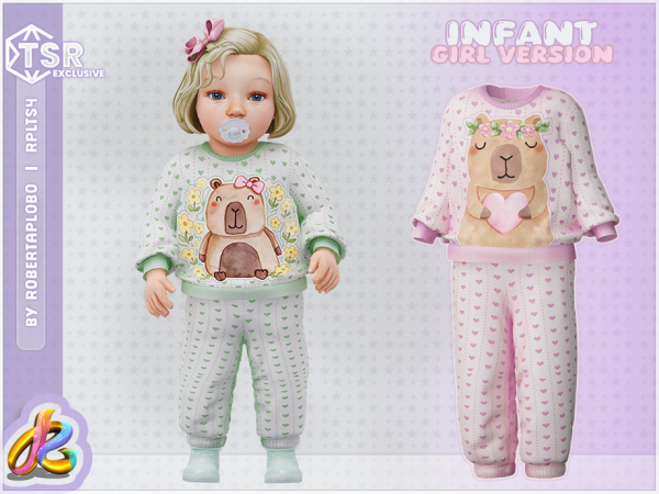 Alpha Infant Girl SET Capybara Pajamas by RobertaPLobo - The Sims 4 Custom Content