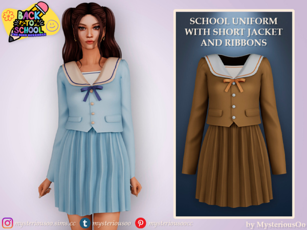 Alpha Back to school School uniform with short jacket and ribbons by MysteriousOo - The Sims 4 Custom Content