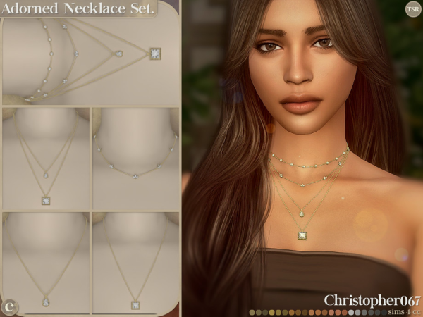 Alpha Adorned Necklace Set Diamond Charm Layered Necklaces Christopher067 - The Sims 4 Custom Content