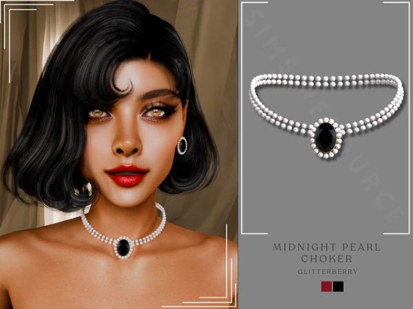 Alpha Patreon Midnight Pearl Choker Necklace by Glitterberryfly - The Sims 4 Custom Content