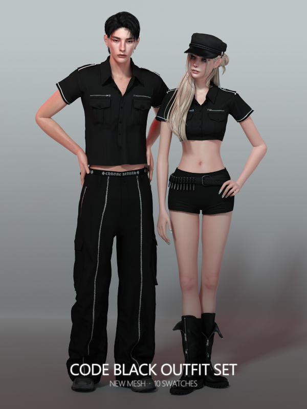 Alpha [RONA] CODE BLACK Outfit Set by simsfinds - The Sims 4 Custom Content