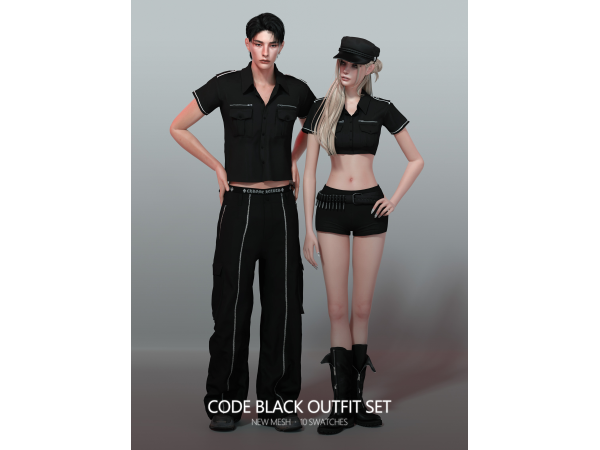 Alpha [RONA] CODE BLACK Outfit Set - The Sims 4 Custom Content