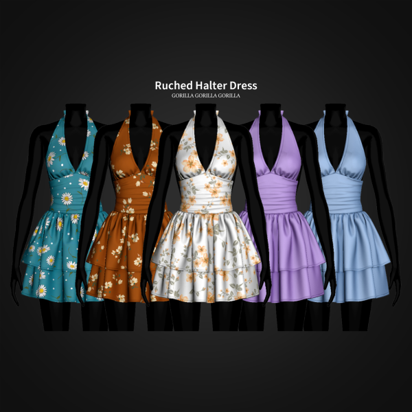 Alpha Ruched Halter Dress by simsfinds - The Sims 4 Custom Content