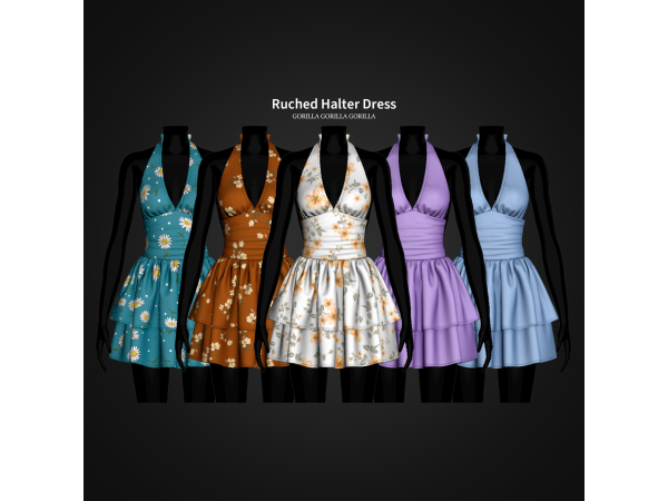 Alpha Ruched Halter Dress by gorillax3 - The Sims 4 Custom Content
