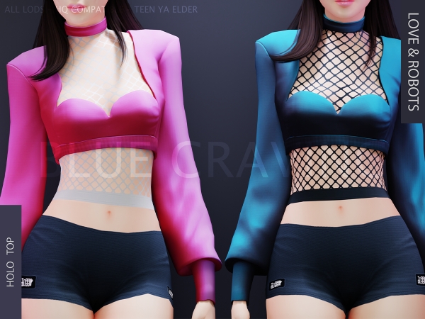 Alpha Blue Craving Holo Top - The Sims 4 Custom Content