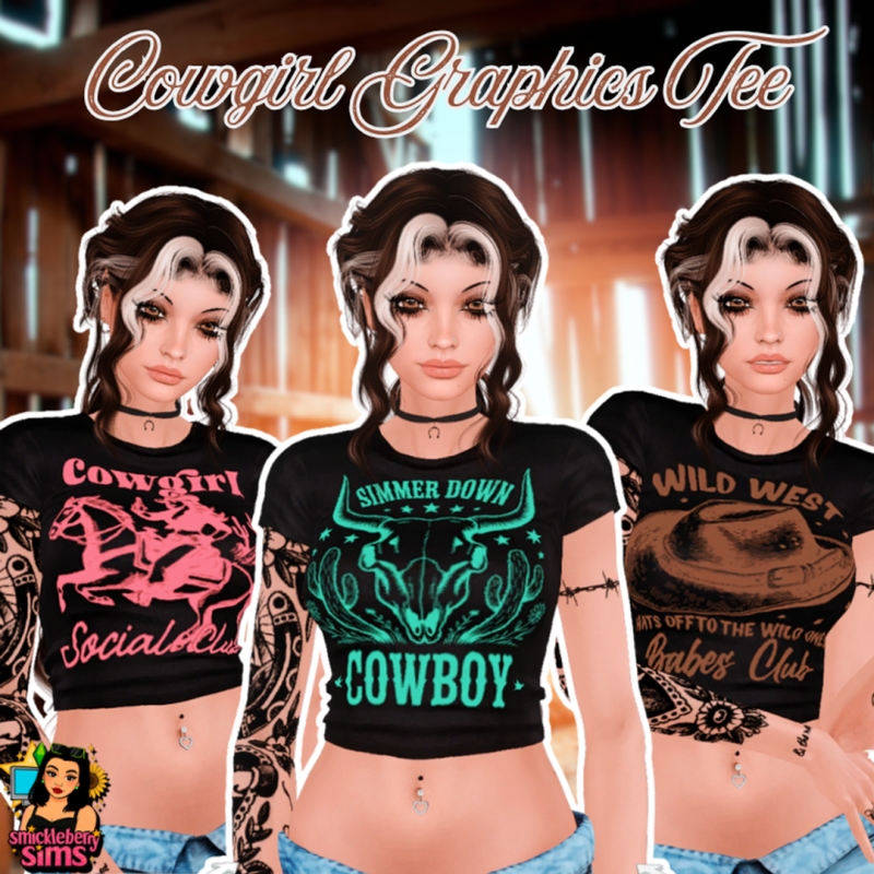 Alpha Cowgirl Graphics Tee by smickleberrysims - The Sims 4 Custom Content