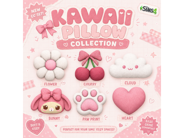 Mix Kawaii Pillow Collection by ClutterPixels - The Sims 4 Custom Content