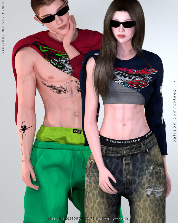 Alpha (Bluepill) 2026DROP 7273 Half Off Sweatshirt by simsfinds - The Sims 4 Custom Content