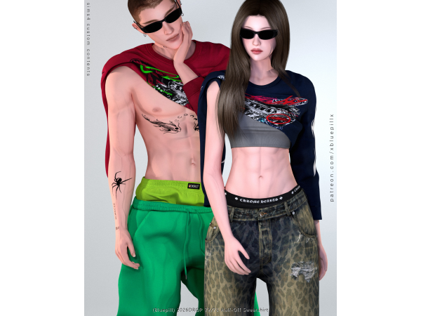 Alpha (Bluepill) 2026DROP 7273 Half Off Sweatshirt - The Sims 4 Custom Content