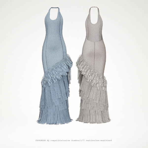 Alpha Fringe Feather Halter Gown by simsfinds - The Sims 4 Custom Content