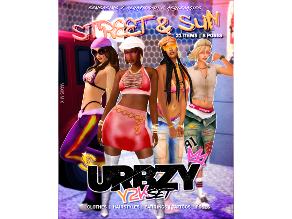 Maxis Match URBZY Y2K SET PART 1 STREET SUN by SensaSims - The Sims 4 Custom Content