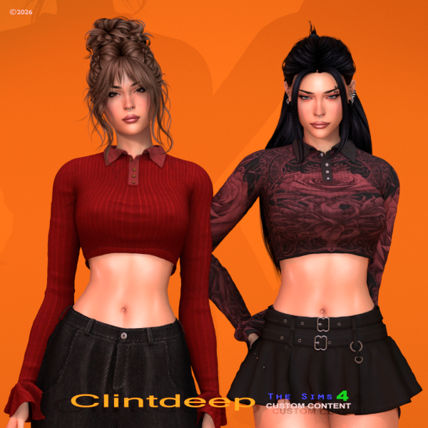 Alpha Clintdeep Amle Polo Collar Long Sleeve by clintdeep - The Sims 4 Custom Content