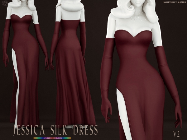 Mix Jessica Silk Dress v2 Bluerose x Daylife by bluerose-sims - The Sims 4 Custom Content