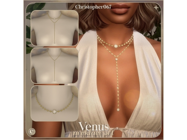 Alpha Venus Necklace Set Mother of Pearl Pendant Lariat Layered Necklaces - The Sims 4 Custom Content