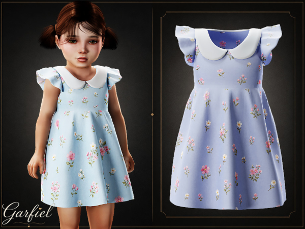 Alpha Toddler Floral Peter Pan dress with soft vintage charm by Garfiel - The Sims 4 Custom Content