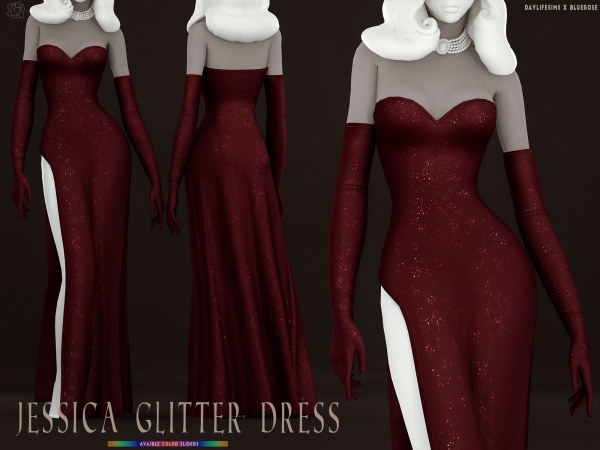 Mix Jessica Glitter Dress Bluerose x Daylife by bluerose-sims - The Sims 4 Custom Content