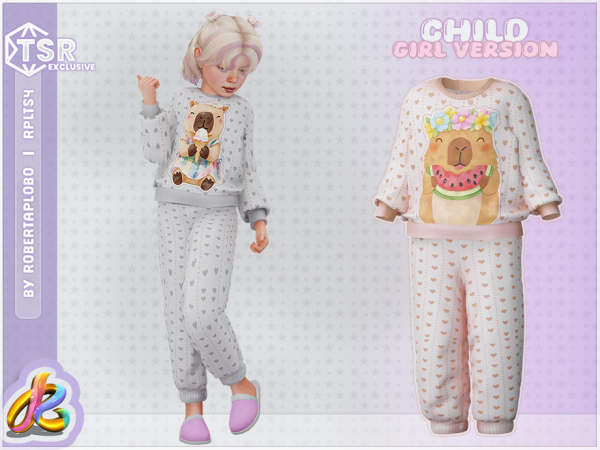 Alpha Child Girl SET Capybara Pajamas by RobertaPLobo - The Sims 4 Custom Content