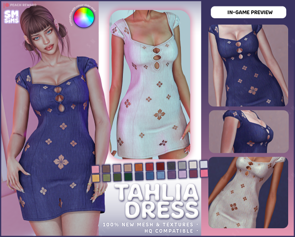 Alpha PEACH Tahlia Dress by simsfinds - The Sims 4 Custom Content