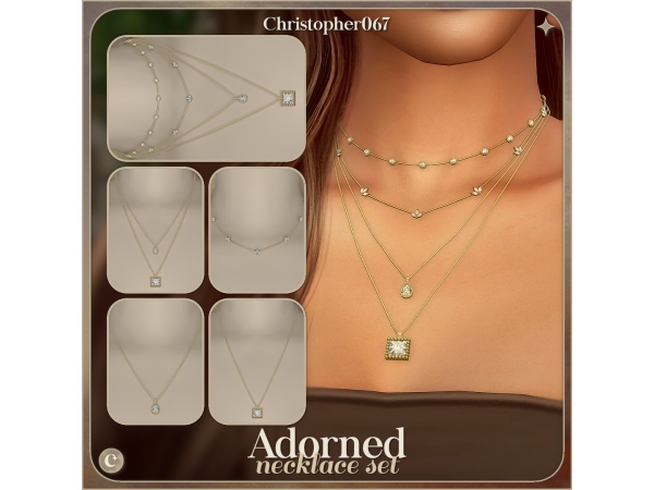 Alpha Adorned Necklace Set Diamond Charm Layered Necklaces - The Sims 4 Custom Content