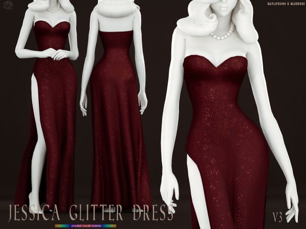Mix Jessica Glitter Dress v3 Bluerose x Daylife by bluerose-sims - The Sims 4 Custom Content
